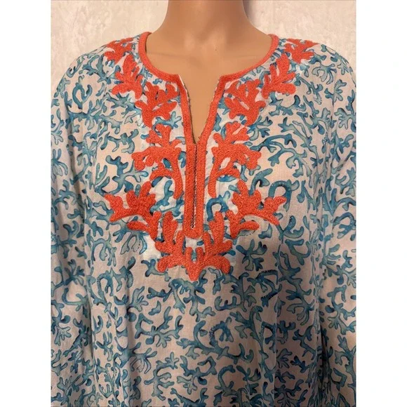 Tommy Bahama Cotton Boho Floral Embroidered Swim Cover-Up Tunic Dress S-M - Picture 2 of 9